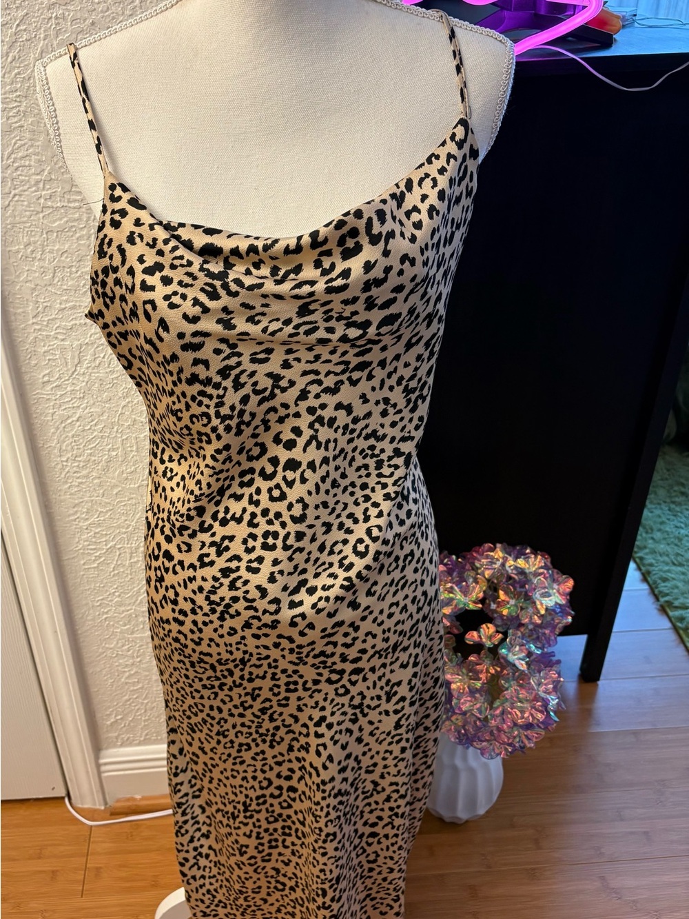 Sara Michelle Leopard-Print Slip Dress in Tan and Black